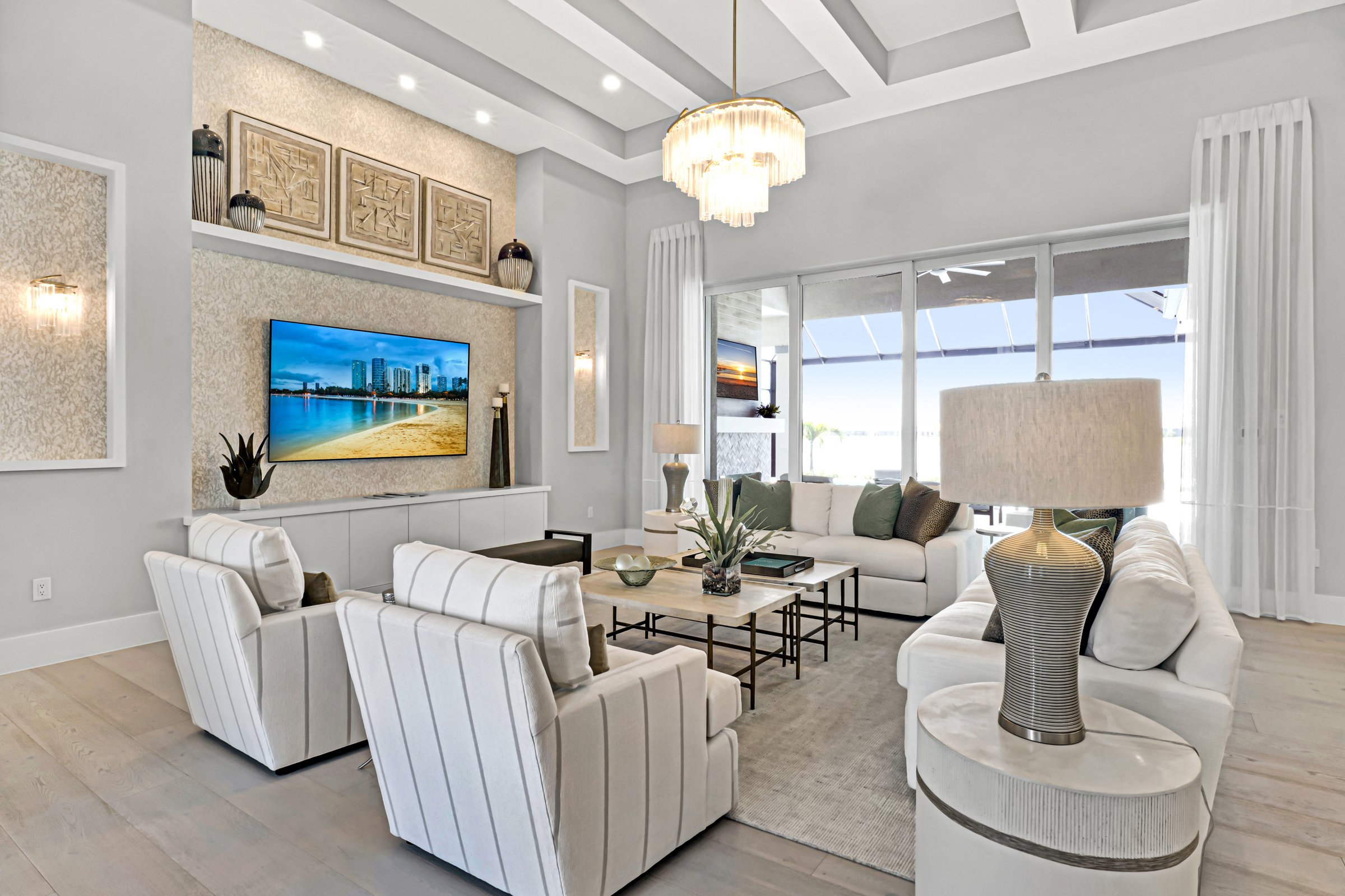Coffered-ceiling living room